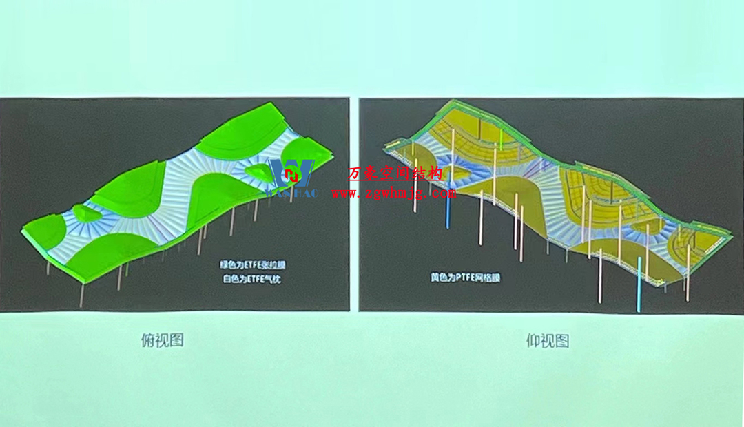 案例欣賞/復雜鋼膜結(jié)構(gòu)建筑/杭州博多森谷ETFE氣枕連廊天幕項目